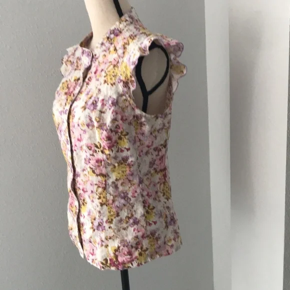 DELIRIUM Women Buttons Down Raffle Sleeveless Cotton Spring Floral Print Top| 30 - Picture 7 of 11